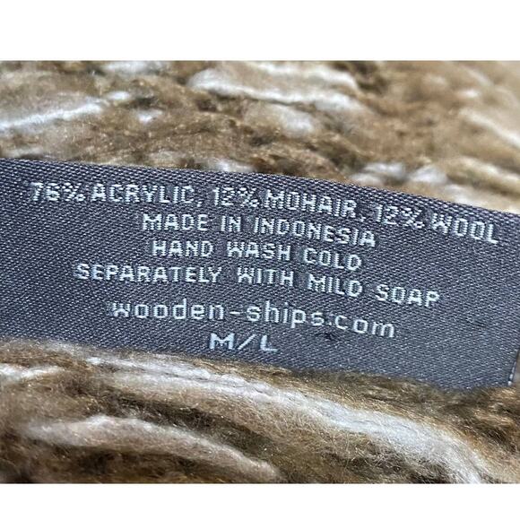 Wooden Ships Sweater Cowl Neck Chevron Patterned Wool Pullover Beige Womens M/L - Picture 8 of 8